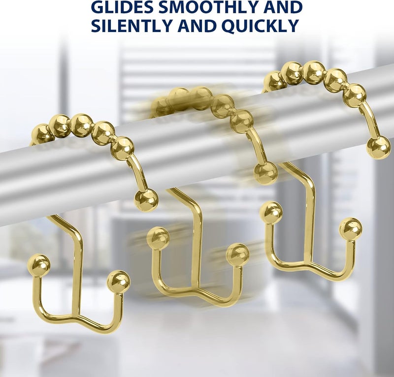 Gidse Shower Curtain Hooks,Sturdy Stainless Steel Double Sided Shower Hooks Rings for Bathroom Shower Curtain Rods Curtains Set of 12 Hooks - Gold - Image 5